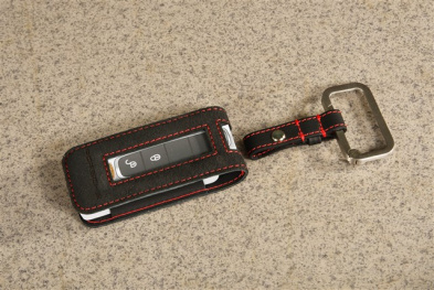 Key Case / Key pouch, Black Alcantara with red stitching
