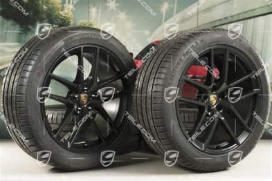 20-inch "Macan S" summer wheels set, rims 9J x 20 ET26 + 10J x 20 ET19 + NEW Michelin summer tyres 265/45 R20 + 295/40 R20, Black satin mat, with TPMS