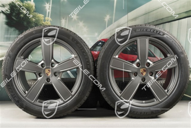 20" koła zimowe Cayenne COUPE Sport Classic, komplet, felgi 9J x 20 ET50 + 10,5J x 20 ET55 + NOWE opony zimowe Michelin 275/45 R20 + 305/40 R20, z czujnikami ciśnienia, Platinum satynowy półmat