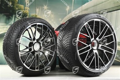 20+21" 911 Turbo S koła zimowe, komplet, felgi 8,5J x 20 ET40 + 11,5 x 21 ET62 + opony zimowe Michelin 245/35 R20 + 315/30 R21, czarny wysoki połysk + frezowana powierzchnia ramion