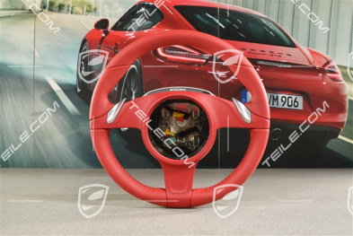 Steering wheel, PDK transmission, smooth leather, Sport Chrono, Carrera Red