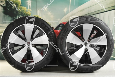 20" koła zimowe Macan, felgi 7,5J x 20 ET32 + 10J x 20 ET49 + NOWE opony zimowe Michelin Pilot Alpin 5 SUV 235/55 R20 + 285/45 R20, czarny wysoki połysk