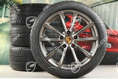 19" Boxster S koła zimowe komplet, felgi 8J x 19 ET57 + 10J x 19 ET45 + NOWE opony zimowe Michelin Pilot Alpin 4: 235/40 R19 + 265/40 R19, Platinum satynowy mat