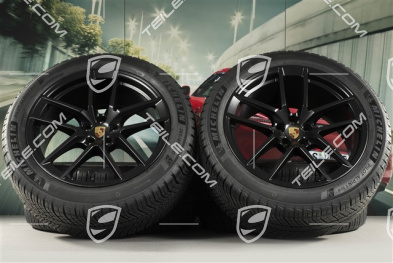 20" "Macan S" koła zimowe, komplet, felgi 9J x 20 ET26 + 10J x 20 ET19 + NOWE opony zimowe Michelin 265/45 R 20 + 295/40 R 20, czarny satynowy półmat, z czujnikami ciśnienia RDK