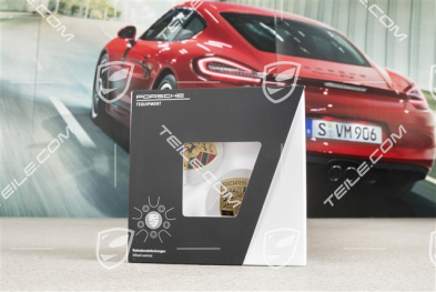Center cap set (4 pcs.), brilliant chrome, with coloured Porsche crest