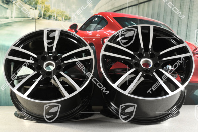 21-inch wheel rim set Cayenne Turbo, 11J x 21 ET49 + 9,5J x 21 ET46, black high gloss