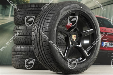 18" Boxster koła zimowe komplet, felgi 8J x 18 ET57 + 9,5J x 18 ET49 + NOWE opony zimowe Pirelli Sottozero II 235/45 R18 + 265/45 R18, czarny wysoki połysk