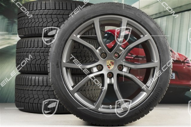 21-inch Cayenne COUPE Exclusive Design winter wheel set, rims 9,5J x 21 ET46 + 11,0J x 21 ET49 +  Continental winter tyres 275/40 R21 + 305/35 R21, with TPMS,  Platinum satin-mat