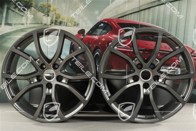 21" Komplet felg Cayenne Exclusive Design, 11J x 21 ET49 + 9,5J x 21 ET46, do Cayenne Coupé, Platinum satynowy półmat