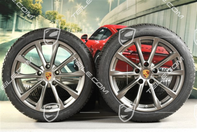 19" Boxster S koła zimowe komplet, felgi 8J x 19 ET57 + 10J x 19 ET45 + NOWE opony zimowe Michelin Pilot Alpin 4: 235/40 R19 + 265/40 R19, Platinum satynowy mat
