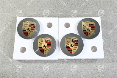 Satz Radzierkappen, konkav, mit farbigem Wappen, platinsilber