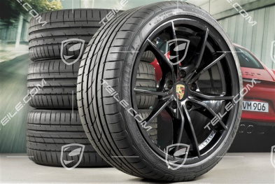 20" Carrera S IV Sommerräder Satz, Felgen 8J x 20 ET57 + 10J x 20 ET45 + NEUE GoodYear Sommerreifen 235/35 ZR20 +265/35 ZR20, schwarz hochglanz, mit RDK-Sensoren