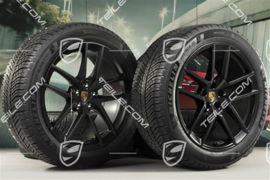 20" "Macan S" koła zimowe, komplet, felgi 9J x 20 ET26 + 10J x 20 ET19 + NOWE opony zimowe Michelin 265/45 R 20 + 295/40 R 20, czarny satynowy półmat, z czujnikami ciśnienia RDK