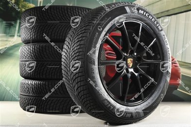 20" Cayenne Design Winterräder Satz, Felgen 9J x 20 ET50 + 10,5J x 20 ET55 + Michelin Winterreifen 255/55 R20 + 295/45 R20, mit RDK-Sensoren, in Schwarz Hochglanz