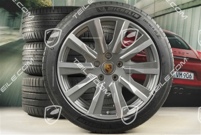 20" koła letnie Tequipment Design, komplet, felgi 9J x 20 ET54 + 11J x 20 ET60 + NOWE opony letnie Michelin 245/45 R20 + 285/40 R20, srebrny platynowy