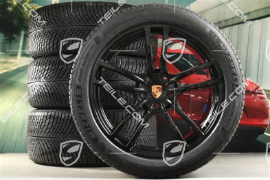 21" Cayenne Turbo Design Winterräder Satz, Felgen 9,5J x 21 ET46 + 11,0J x 21 ET49 + NEUE Michelin Winterreifen 285/45 R21 + 305/40 R21, mit RDK-Sensoren, schwarz hochglanz
