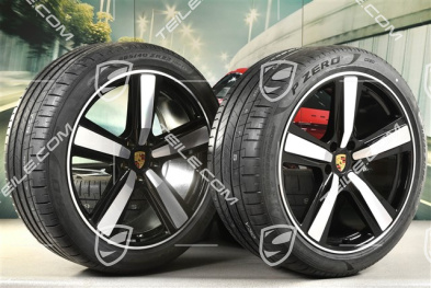 22" Koła letnie, komplet, Cayenne Coupé Exclusive Design Sport, felgi 10J x 22 ET48 +11,5J x 22 ET52 + NOWE opony letnie Pirelli 285/40 R22 + 315/35 R22, czarny wysoki połysk