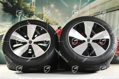 20" koła zimowe Macan, felgi 7,5J x 20 ET32 + 10J x 20 ET49 + opony zimowe Goodyear 235/55 R20 + 285/45 R20, czarny wysoki połysk, przebieg około 30km