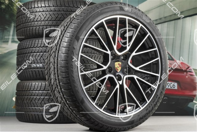 21" koła zimowe Cayenne COUPÉ RS Spyder, komplet, felgi 9,5J x 21 ET46 + 11,0J x 21 ET49 + NOWE opony zimowe Pirelli 275/40 R21 + 305/35 R21, z czujnikami ciśnienia, czarny wysoki połysk