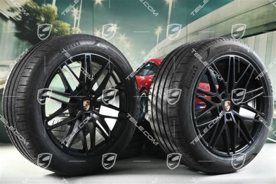 21-inch Cayenne RS Spyder Design summer wheel set, rims 9,5J x 21 ET46 + 11,0J x 21 ET58 + Pirelli P Zero summer tyres 285/45 R21 + 315/40 R21, with TPMS,  black satin-matt, DOT/prod.year 2025, millage 30 km
