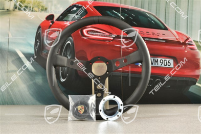 Sportlenkrad, 3-Speichen, Schwarz Leder mit 12-Uhr-Markierung, ohne Airbag Nur für Rennbetrieb. Ohne Straßenzulassung