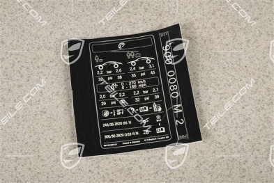 Identification / notice plate for tire pressure, 20 inch, C2 / C2S