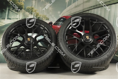 20" Turbo S Zentralverschluss Winterräder Satz für Turbo S / GTS, Felgen 8,5J x 20 ET51 + 11J x 20 ET59 + NEUE Michelin Pilot Alpin PA4 N1 Winterreifen 245/35 R20+295/30 R20, RDK-Sensoren, schwarz seidenmatt
