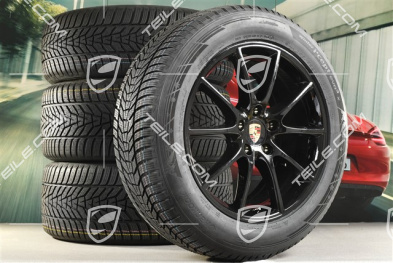 20" Cayenne Design Winterräder Satz, Felgen 9J x 20 ET50 + 10,5J x 20 ET64 + Hankook Winterreifen 255/55 R20 + 295/45 R20, mit RDK-Sensoren,  schwarz hochglanz