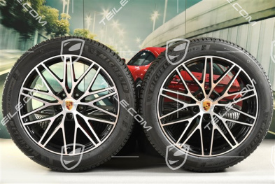 21" koła zimowe Cayenne "RS Spyder Design", komplet, felgi 9,5J x 21 ET46 + 11,0J x 21 ET49 + opony zimowe Michelin Pilot Alpin 5 SUV 285/45 R21 + 305/40 R21, z czujnikami ciśnienia, czarny wysoki połysk z frezowanym frontem