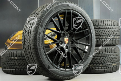 21" koła zimowe Cayenne COUPÉ RS Spyder, komplet, felgi 9,5J x 21 ET46 + 11,0J x 21 ET49 + NOWE opony zimowe Pirelli 275/40 R21 + 305/35 R21, z czujnikami ciśnienia, czarny wysoki połysk