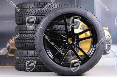 20" koła zimowe Cayenne Sport, komplet, felgi 9J x 20 ET50 + 10,5J x 20 ET64 + NOWE opony zimowe Pirelli 275/45 R20 + 305/40 R20, z czujnikami ciśnienia, czarny połysk