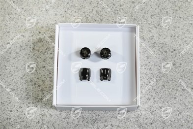 Ventilkappen Schwarz mit Monochrom Porsche Wappen / Für Fahrzeuge ohne Reifendruckkontrollsystem RDK