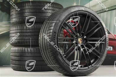22" Cayenne Coupé Turbo IV Sommerräder Satz, Felgen 10J x 22 ET48 + 11,5J x 22 ET52 + NEUE Pirelli P Zero Sommerreifen 285/35 R22 + 315/30 R22, mit RDK-Sensoren, schwarz seidenmatt