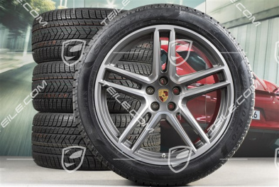 20" "Macan Turbo" Winterräder Satz, Felgen 9J x 20 ET26 + 10J x 20 ET19 + NEUE Pirelli Winterreifen 265/45 R20 + 295/40 R20, Titan, mit RDK-Sensoren