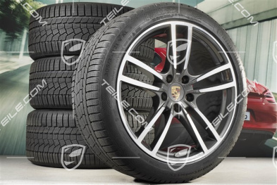 21" koła zimowe Cayenne Turbo, komplet, felgi 9,5J x 21 ET46 + 11,0J x 21 ET58 + NOWE opony zimowe Continental 275/40 R21 + 305/35 R21, z czujnikami ciśnienia, Titanium