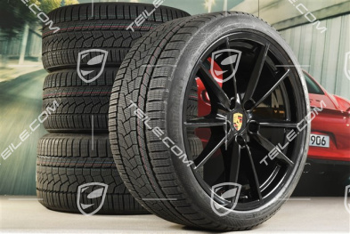 20"+21" Carrera S Winterräder Satz, Felgen 8,5J x 20 ET53 + 11J x 21 ET66 + NEUE Continental Winterreifen 245/35 R20 + 295/30 R21, in Schwarz Hochglanz
