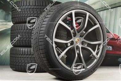 21-inch Cayenne COUPE Exclusive Design winter wheel set, rims 9,5J x 21 ET46 + 11,0J x 21 ET49 +  Continental winter tyres 275/40 R21 + 305/35 R21, with TPMS,  Platinum satin-mat