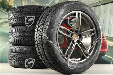 19" "Macan Turbo" Winterräder Satz, Felgen 8J x 19 ET21 + 9J x 19 ET21, Pirelli Winterreifen 235/55 R 19 + 255/50 R 19, mit RDK-Sensoren,  platinum seidenmatt
