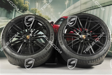 22" Cayenne Coupé Turbo IV Sommerräder Satz, Felgen 10J x 22 ET48 + 11,5J x 22 ET52 + NEUE Pirelli P Zero Sommerreifen 285/35 R22 + 315/30 R22, mit RDK-Sensoren, schwarz seidenmatt