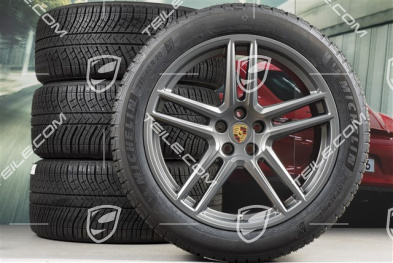 20" "Macan Turbo" koła zimowe, komplet, felgi 9J x 20 ET26 + 10J x 20 ET19 + opony zimowe Michelin Latitude Alpin 5 265/45 R20 + 295/40 R20, Platinum satynowy mat, z czujnikami ciśnienia RDK