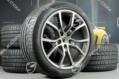 21" Cayenne Exclusive Design Sommerräder Satz, Felgen 9,5J x 21 ET46 + 11,0J x 21 ET58 + NEUE Pirelli P Zero Sommerreifen 285/40 R21 + 315/35 R21, mit RDK-Sensoren, Platinum-Seidenmatt