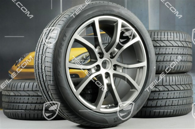 21" koła letnie Cayenne Exclusive Design, komplet, felgi 9,5J x 21 ET46 + 11,0J x 21 ET58 + opony letnie Pirelli P Zero 285/40 R21 + 315/35 R21, z czujnikami ciśnienia, Platinum półmat satyna
