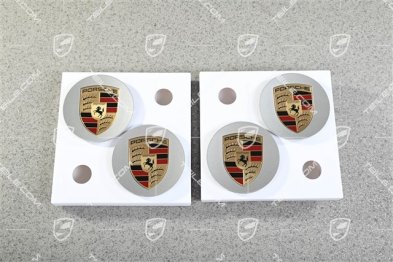 Satz Radzierkappen, farbiges Porsche Wappen, konkav, Brilliant Silver
