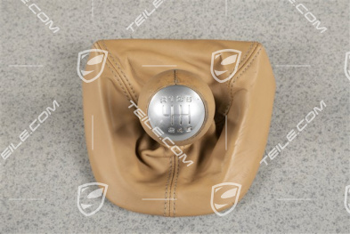 Schalthebelknopf, Sandbeige, Leder / Aluminium, 6-gang schaltgetriebe