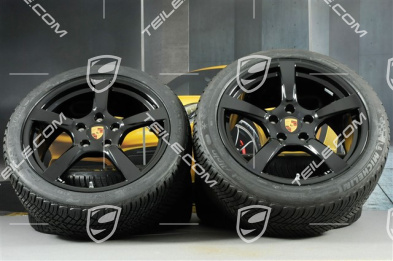 19" Cayman S Winterräder Satz, Felgen 8J x 19 ET57 + 10J x 19 ET45 + NEUE Michelin Pilot Alpin 4 Winterreifen 235/40 R19 + 265/40 R19, schwarz hochglanz