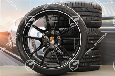 20" Carrera S (III) Sommerräder Satz, 8J x 20 ET57 + 9,5J x 20 ET45, Pirelli Reifen 235/35 ZR20 + 265/35 ZR20, Felgenstern in Schwarz (Hochglanz), mit RDK-Sensoren