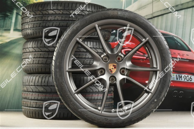20-inch Carrera S (III) summer wheel set, rims 8,5J x 20 ET51 + 11J x 20 ET70, Pirelli summer tyres 245/35 ZR20 + 295/30 ZR20, Platinium satin matt, with TPMS