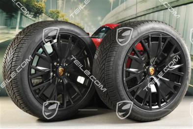 20" Turbo S Aero Design Winterräder Satz, Felgen 9J x 20 ET54 + 11J x 20 ET60 + NEUE Goodyear Winterreifen 245/45 R20 + 285/40 R20, schwarz seidenmatt