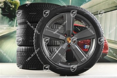 22" Koła zimowe, komplet, Cayenne Exclusive Design Sport, felgi 10J x 22 ET48 +11,5J x 22 ET61 + NOWE opony zimowe Pirelli 285/40 R22 + 315/35 R22, Vesuvio Grey