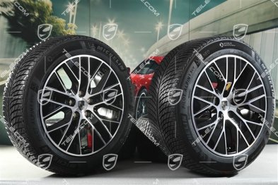 20" koła zimowe Macan S, felgi 7,5J x 20 ET32 + 10J x 20 ET49 + opony zimowe Michelin 235/55 R20 + 285/45 R20, czarny wysoki połysk